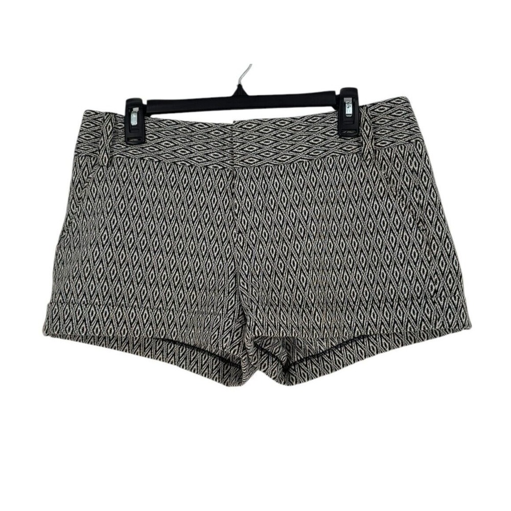 Alice + Olivia Women's Black & White Diamond Print Cuffed Mini Shorts Size 10